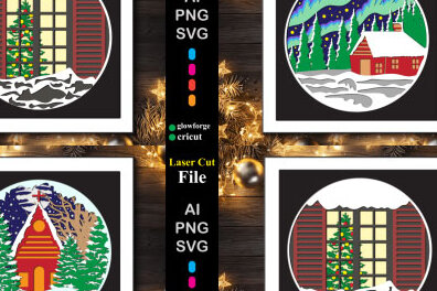 Σετ των 2 Intra απο ξύλο plywood 3mm-4mm πάχος – Χειμερινή Χριστουγεννιάτικη δέσμη κουτιού σκιών Δίασταση  20x20 cm INTRAFABR-41042588