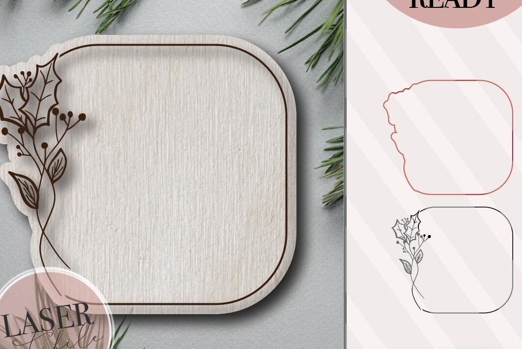 Σετ των 2 Intra απο ξύλο plywood 3mm-4mm πάχος – Χειμερινό Floral Πλαίσιο Δίασταση  20x20 cm INTRAFABR-71444541