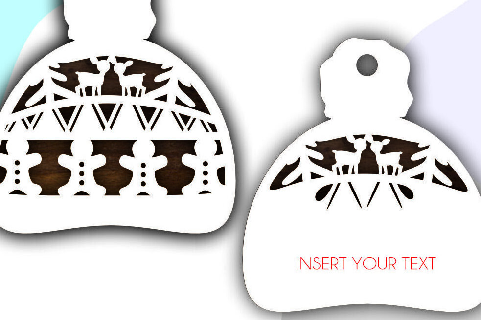 Σετ των 2 Intra απο ξύλο plywood 3mm-4mm πάχος – Χριστουγεννιάτικα στολίδια χειμερινού καπέλου με λέιζερ Δίασταση  20x20 cm INTRAFABR-83827801