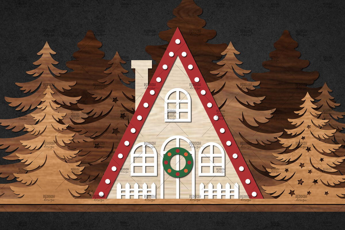 Σετ των 2 Intra απο ξύλο plywood 3mm-4mm πάχος – Winter House Scene Δίασταση  20x20 cm INTRAFABR-111136198