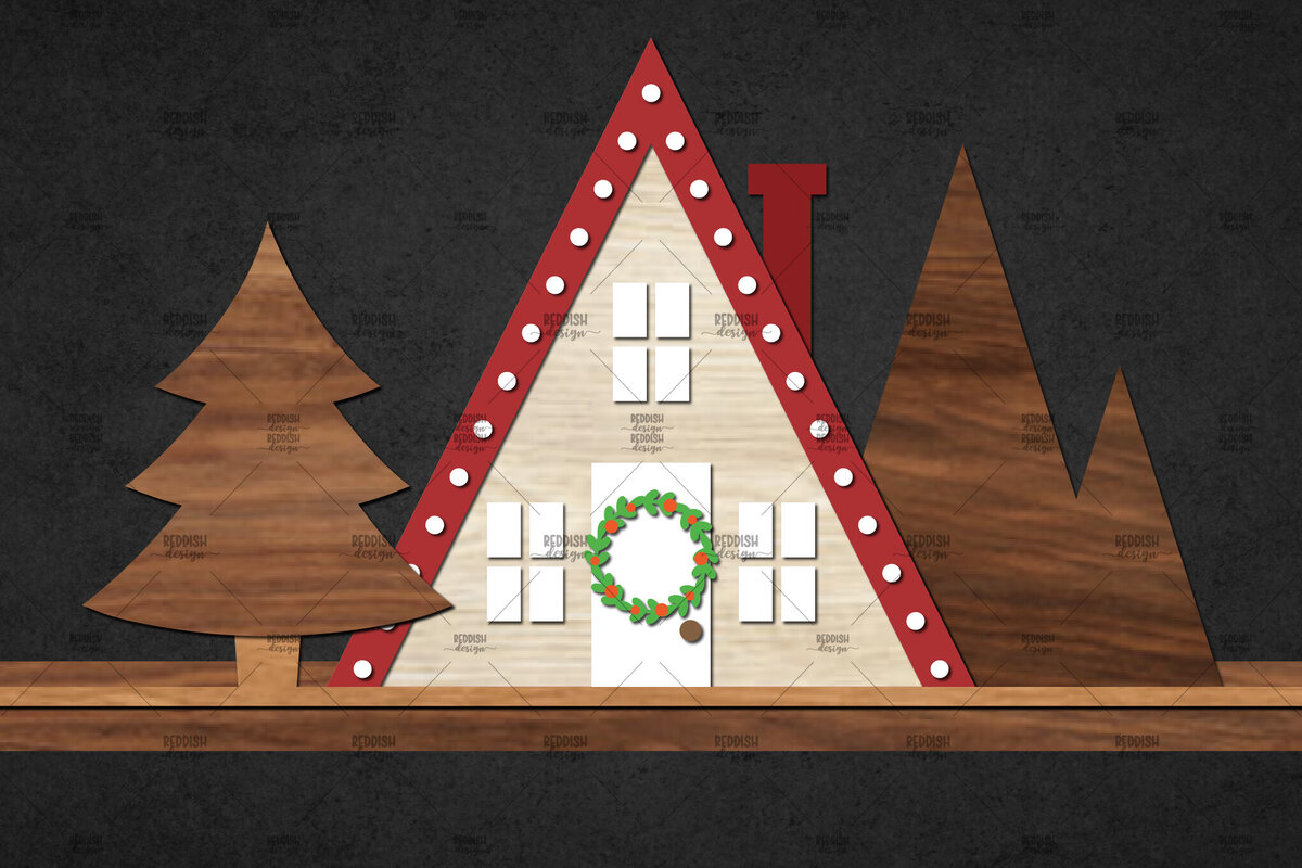 Σετ των 2 Intra απο ξύλο plywood 3mm-4mm πάχος – Winter House Scene Δίασταση  20x20 cm INTRAFABR-111136230