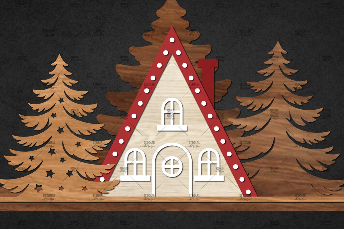 Σετ των 2 Intra απο ξύλο plywood 3mm-4mm πάχος – Winter House Scene Δίασταση  20x20 cm INTRAFABR-111136275