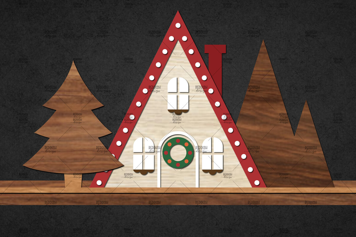 Σετ των 2 Intra απο ξύλο plywood 3mm-4mm πάχος – Winter House Scene Δίασταση  20x20 cm INTRAFABR-111136384