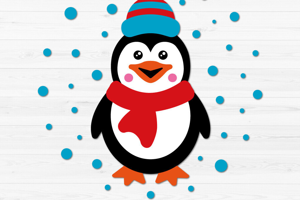 Σετ των 2 Intra απο ξύλο plywood 3mm-4mm πάχος – Χειμερινός πιγκουίνος με καπέλο και κασκόλ Δίασταση  20x20 cm INTRAFABR-80472779