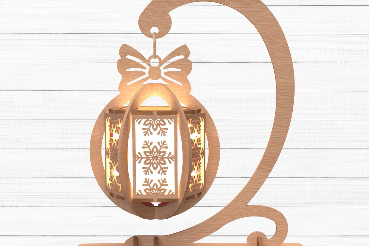 Σετ των 2 Intra απο ξύλο plywood 3mm-4mm πάχος – Φανάρι Χειμερινής νιφάδας χιονιού με βάση Δίασταση  20x20 cm INTRAFABR-109860387