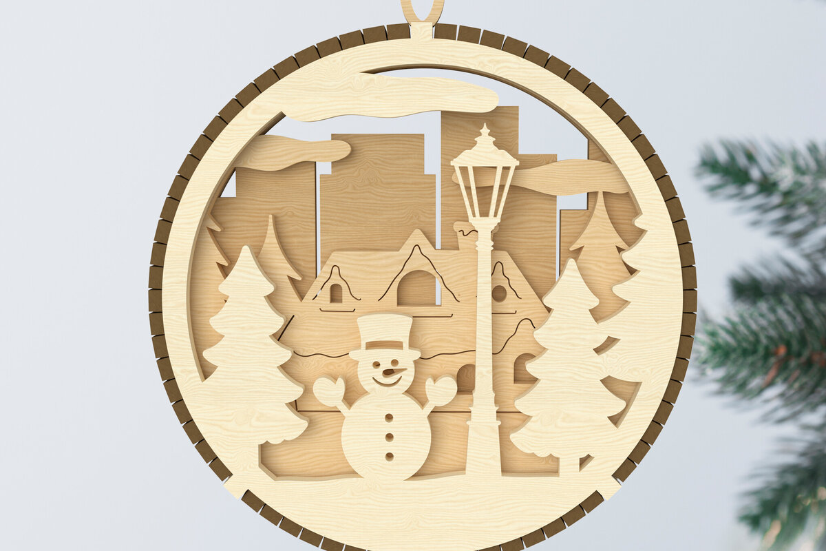 Σετ των 2 Intra απο ξύλο plywood 3mm-4mm πάχος – Στολίδι Χειμωνιάτικος Χιονάνθρωπος και Φωτιστικό Δίασταση  20x20 cm INTRAFABR-107963596