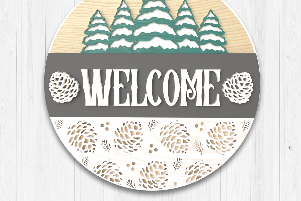 Σετ των 2 Intra απο ξύλο plywood 3mm-4mm πάχος – Πινακίδα καλωσορίσματος χειμώνα - Πεύκα Δίασταση  20x20 cm INTRAFABR-106314861