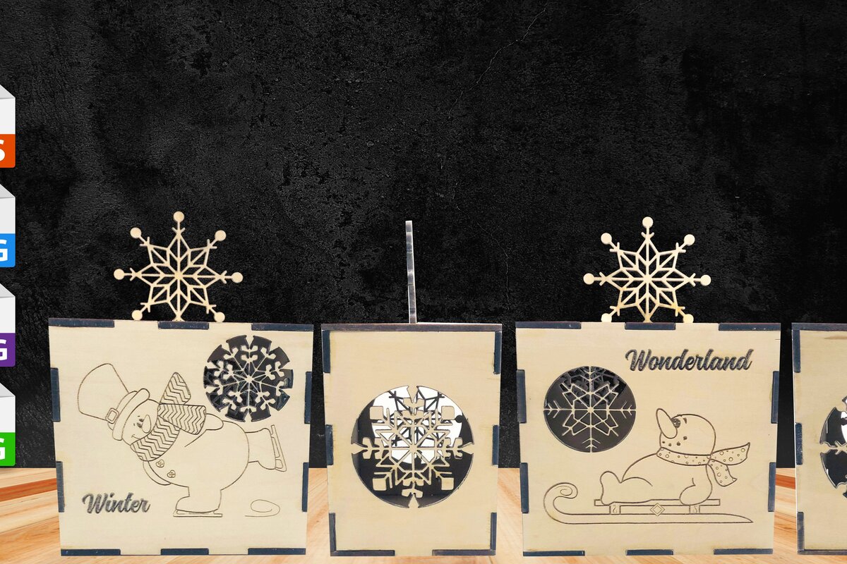 Σετ των 2 Intra απο ξύλο plywood 3mm-4mm πάχος – Winter Wonderland Tea Light - Κουτί δώρου Δίασταση  20x20 cm INTRAFABR-41230939