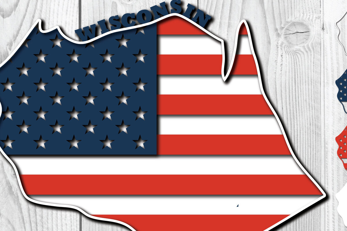 Σετ των 2 Intra απο ξύλο plywood 3mm-4mm πάχος – Wisconsin USA 3d Flag Paper cut Δίασταση  20x20 cm INTRAFABR-65211498