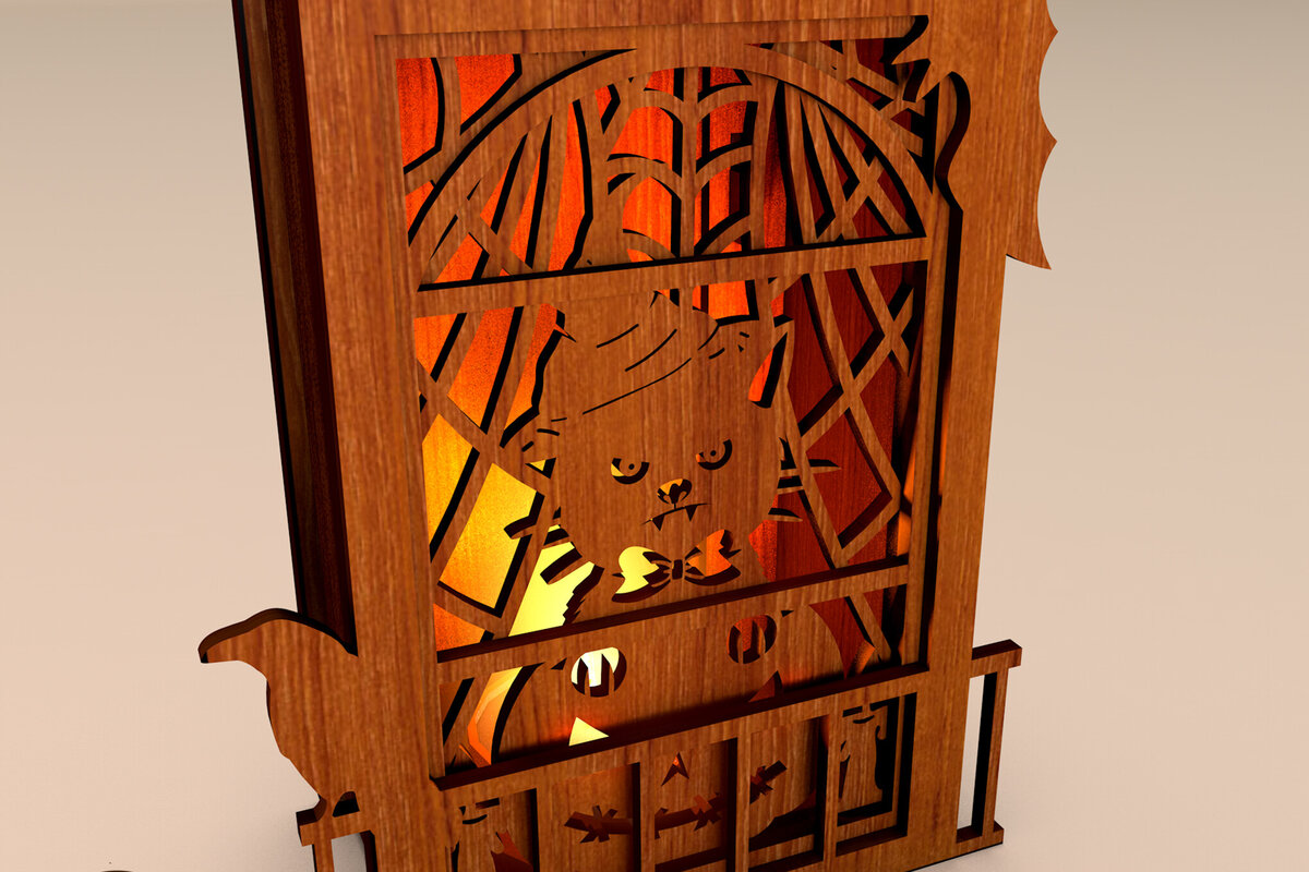 Σετ των 2 Intra απο ξύλο plywood 3mm-4mm πάχος – Witch Cat Halloween Candleholder Files Δίασταση  20x20 cm INTRAFABR-107760760