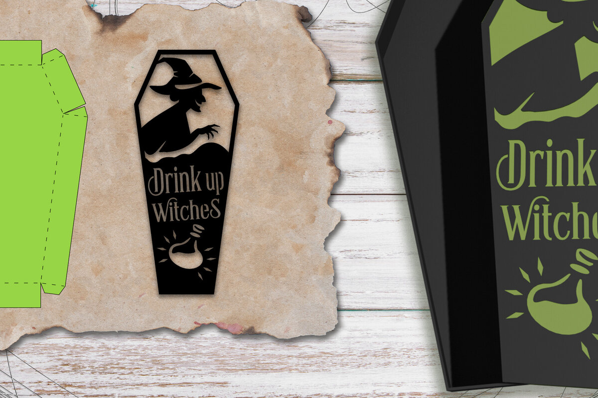 Σετ των 2 Intra απο ξύλο plywood 3mm-4mm πάχος – Κουτί δώρου Witch Halloween Coffin Δίασταση  20x20 cm INTRAFABR-79071403