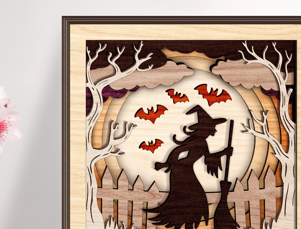 Σετ των 2 Intra απο ξύλο plywood 3mm-4mm πάχος – Witch Halloween Light Box Δίασταση  20x20 cm INTRAFABR-123581340
