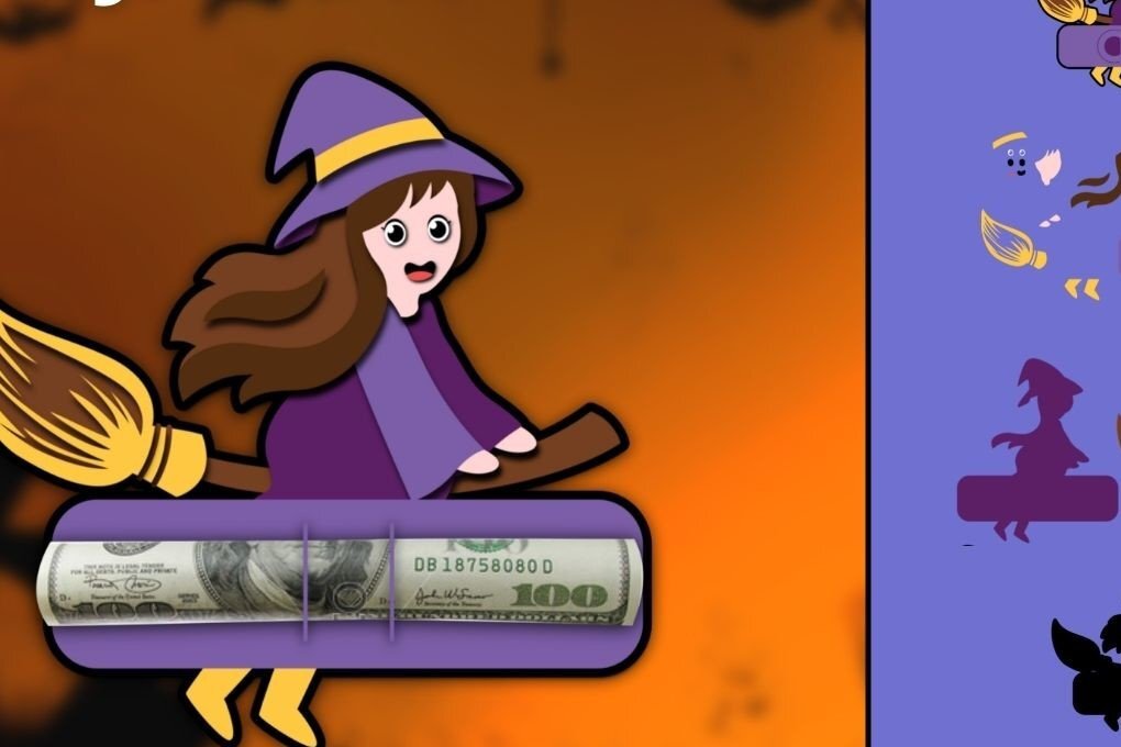 Σετ των 2 Intra απο ξύλο plywood 3mm-4mm πάχος – Witch Money Holder Card Δίασταση  20x20 cm INTRAFABR-36513437