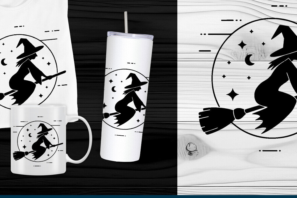 Σετ των 2 Intra απο ξύλο plywood 3mm-4mm πάχος – Αρχείο κοπής λέιζερ Witch on Broomstick Δίασταση  20x20 cm INTRAFABR-106809523