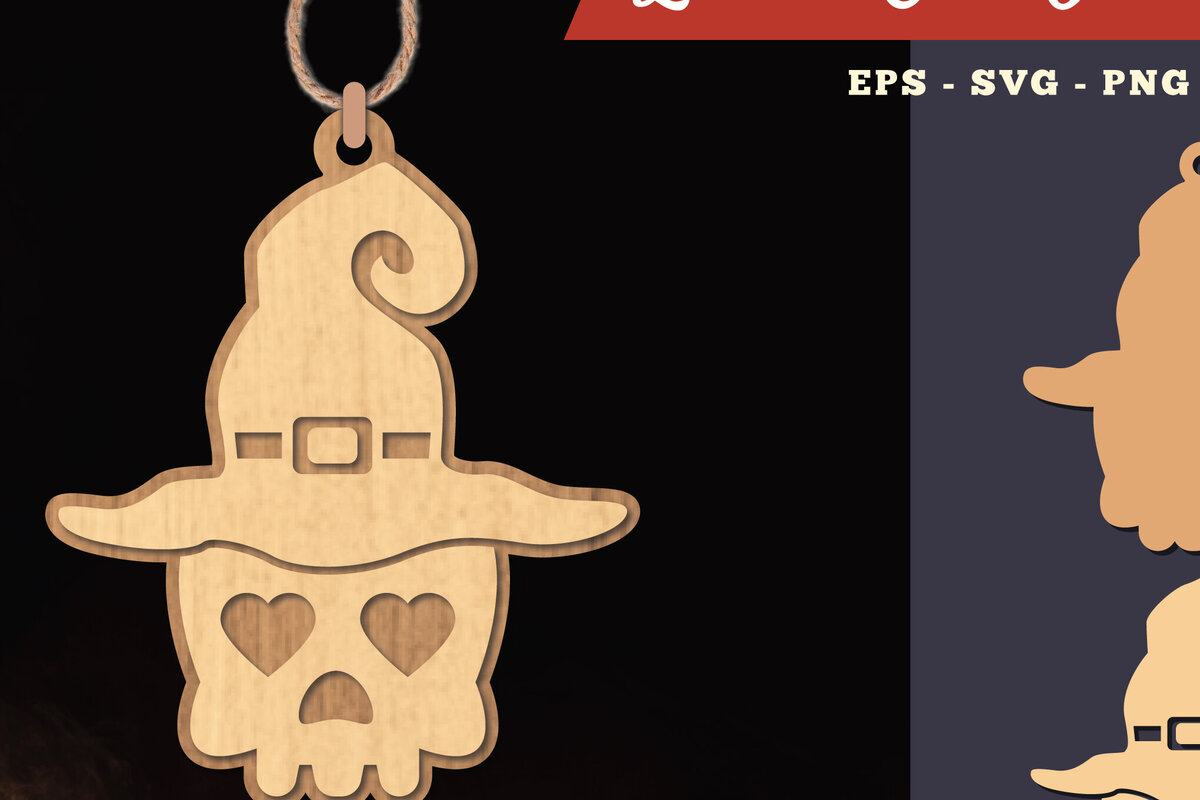 Σετ των 2 Intra απο ξύλο plywood 3mm-4mm πάχος – Στολίδι Witch Skull Lasercut 1 Δίασταση  20x20 cm INTRAFABR-111489137