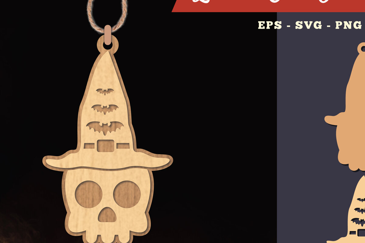 Σετ των 2 Intra απο ξύλο plywood 3mm-4mm πάχος – Στολίδι Witch Skull Lasercut 2 Δίασταση  20x20 cm INTRAFABR-111489197