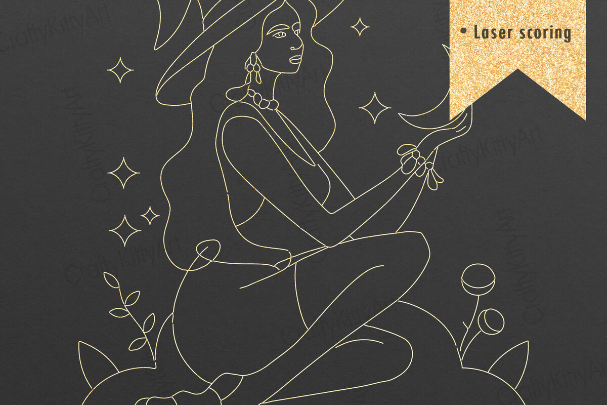 Σετ των 2 Intra απο ξύλο plywood 3mm-4mm πάχος – Μάγισσα. Μινιμαλιστικό  γραμμικής τέχνης Δίασταση  20x20 cm INTRAFABR-106455776