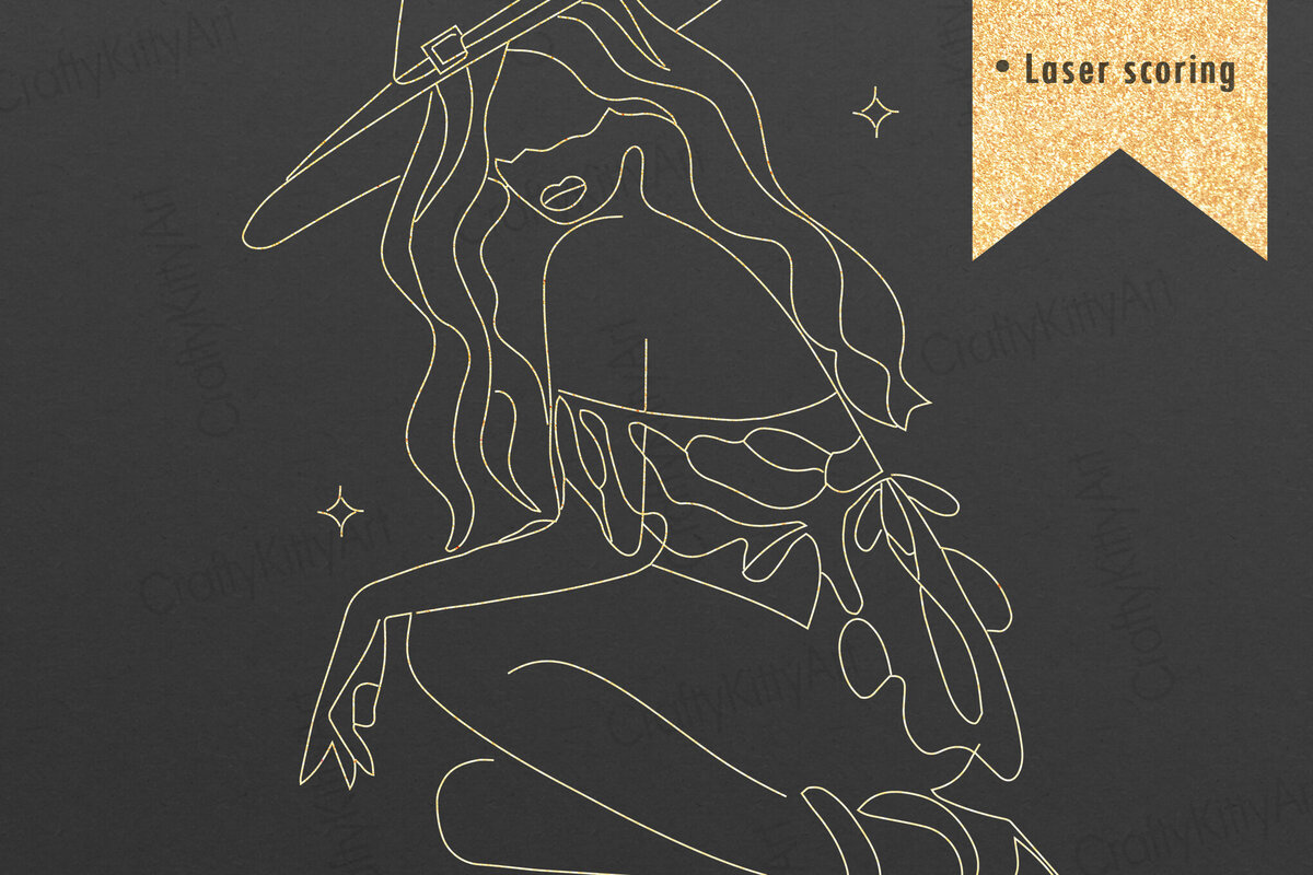 Σετ των 2 Intra απο ξύλο plywood 3mm-4mm πάχος – Μάγισσα. Μινιμαλιστικό  γραμμικής τέχνης Δίασταση  20x20 cm INTRAFABR-106455639