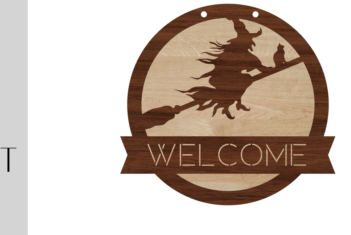 Σετ των 2 Intra απο ξύλο plywood 3mm-4mm πάχος – Σημάδι καλωσορίσματος μαγισσών και κενό Δίασταση  20x20 cm INTRAFABR-14177929