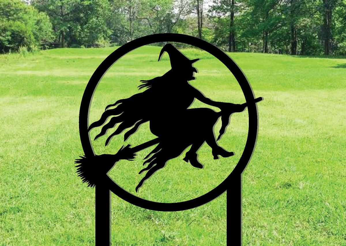 Σετ των 2 Intra απο ξύλο plywood 3mm-4mm πάχος – Μάγισσα με μεταλλικό ντεκόρ κήπου με σκουπόξυλο Δίασταση  20x20 cm INTRAFABR-101275850