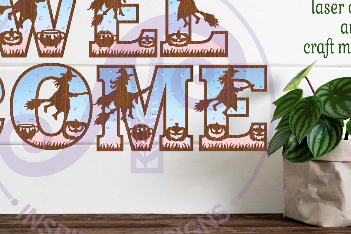 Σετ των 2 Intra απο ξύλο plywood 3mm-4mm πάχος – Σετ γραμμάτων αλφάβητου Witches Halloween 35 Δίασταση  20x20 cm INTRAFABR-80038879