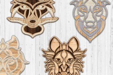 Σετ των 2 Intra απο ξύλο plywood 3mm-4mm πάχος – Δέσμη κοπής λέιζερ Wolf 3D Mandala Δίασταση  20x20 cm INTRAFABR-35393440