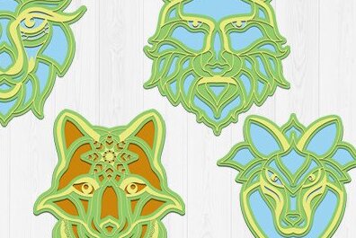 Σετ των 2 Intra απο ξύλο plywood 3mm-4mm πάχος – Δέσμη κοπής λέιζερ Wolf 3D Mandala Δίασταση  20x20 cm INTRAFABR-35393337