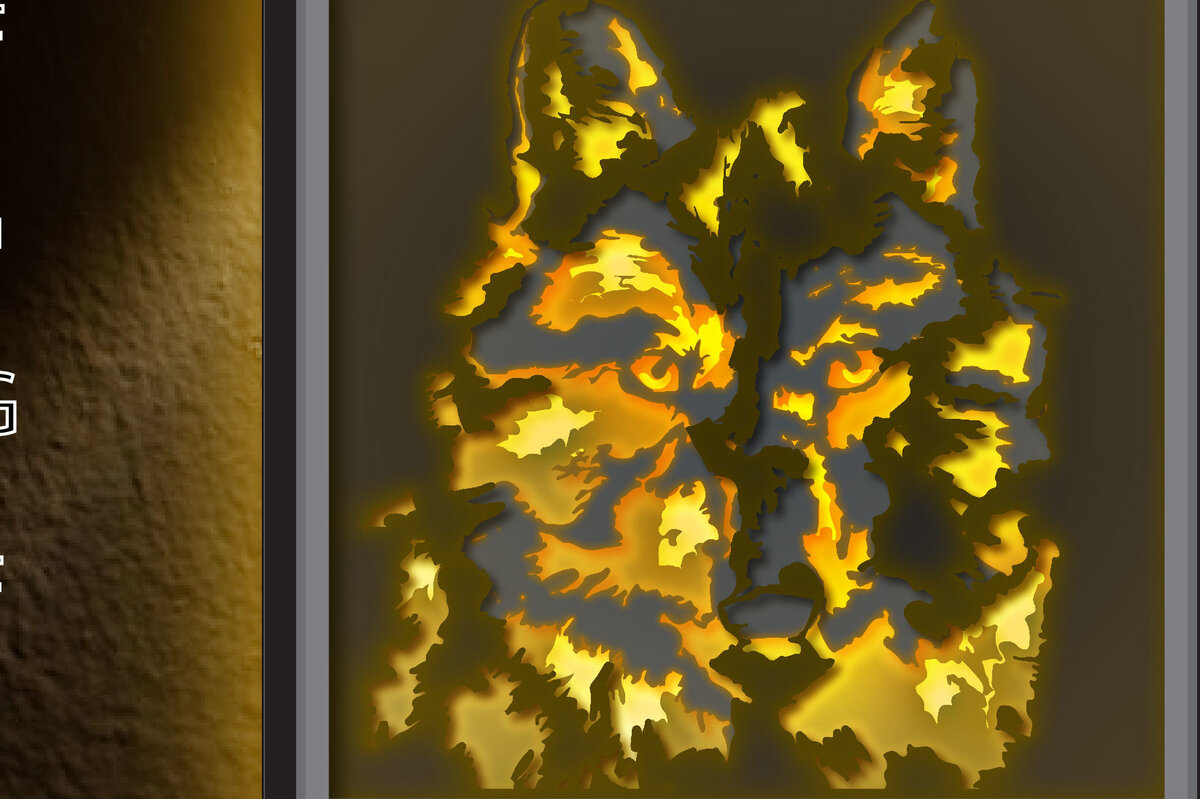 Σετ των 2 Intra απο ξύλο plywood 3mm-4mm πάχος – Κουτί σκιών πολλαπλών στρώσεων προσώπου Wolf Face Δίασταση  20x20 cm INTRAFABR-24807149