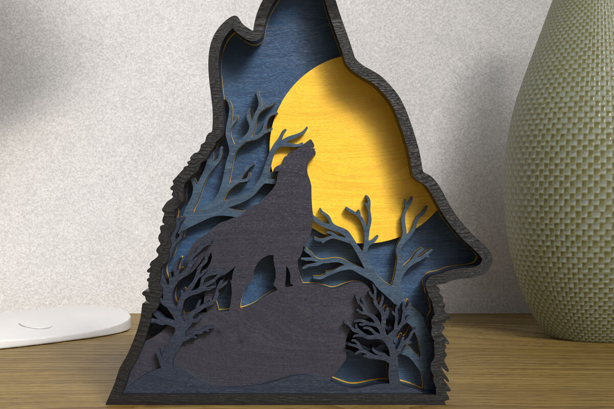 Σετ των 2 Intra απο ξύλο plywood 3mm-4mm πάχος – Wolf Head 3D Layered – Wolfing Wolf Δίασταση  20x20 cm INTRAFABR-119179697