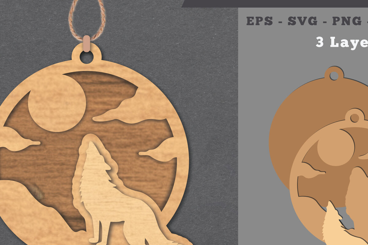 Σετ των 2 Intra απο ξύλο plywood 3mm-4mm πάχος – Στολίδι Wolf 1 Δίασταση  20x20 cm INTRAFABR-112012064