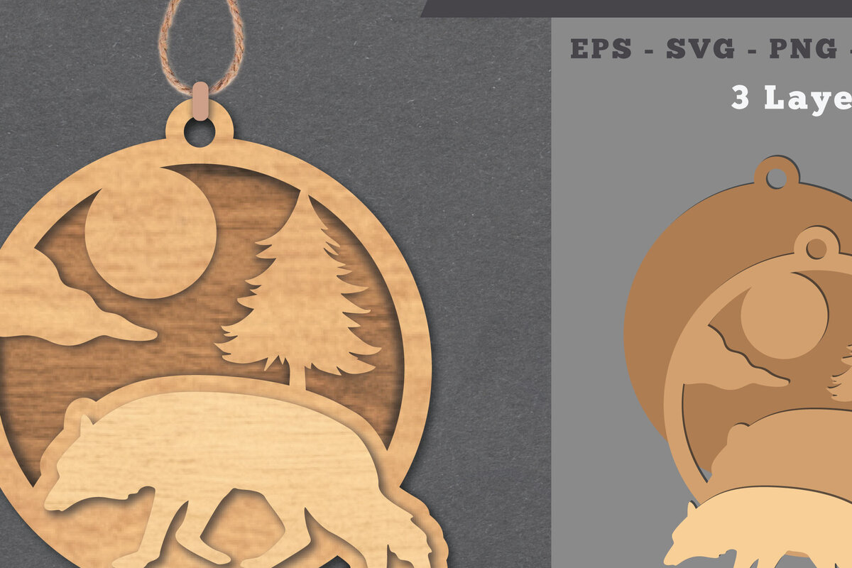 Σετ των 2 Intra απο ξύλο plywood 3mm-4mm πάχος – Στολίδι Wolf 2 Δίασταση  20x20 cm INTRAFABR-112012212