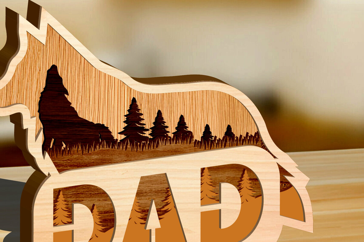 Σετ των 2 Intra απο ξύλο plywood 3mm-4mm πάχος – Wolf Multilayer Dad Scene Δίασταση  20x20 cm INTRAFABR-99630667