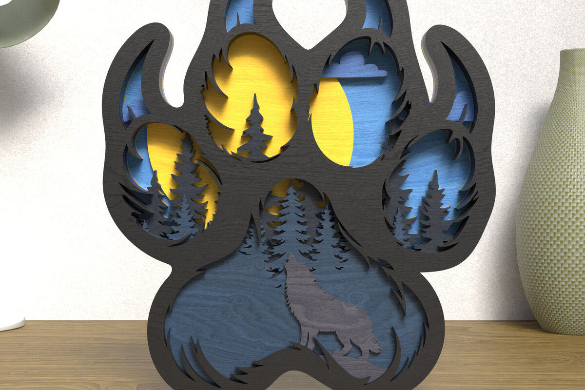 Σετ των 2 Intra απο ξύλο plywood 3mm-4mm πάχος – Wolf Paw Print 3D Layered Δίασταση  20x20 cm INTRAFABR-119179702