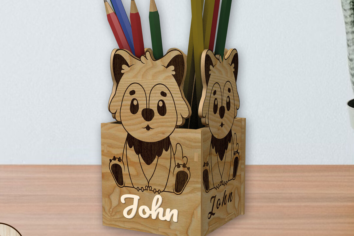 Σετ των 2 Intra απο ξύλο plywood 3mm-4mm πάχος – Μολυβοθήκη Wolf, Διακοσμητικά κομμένα αρχεία Δίασταση  20x20 cm INTRAFABR-87877783