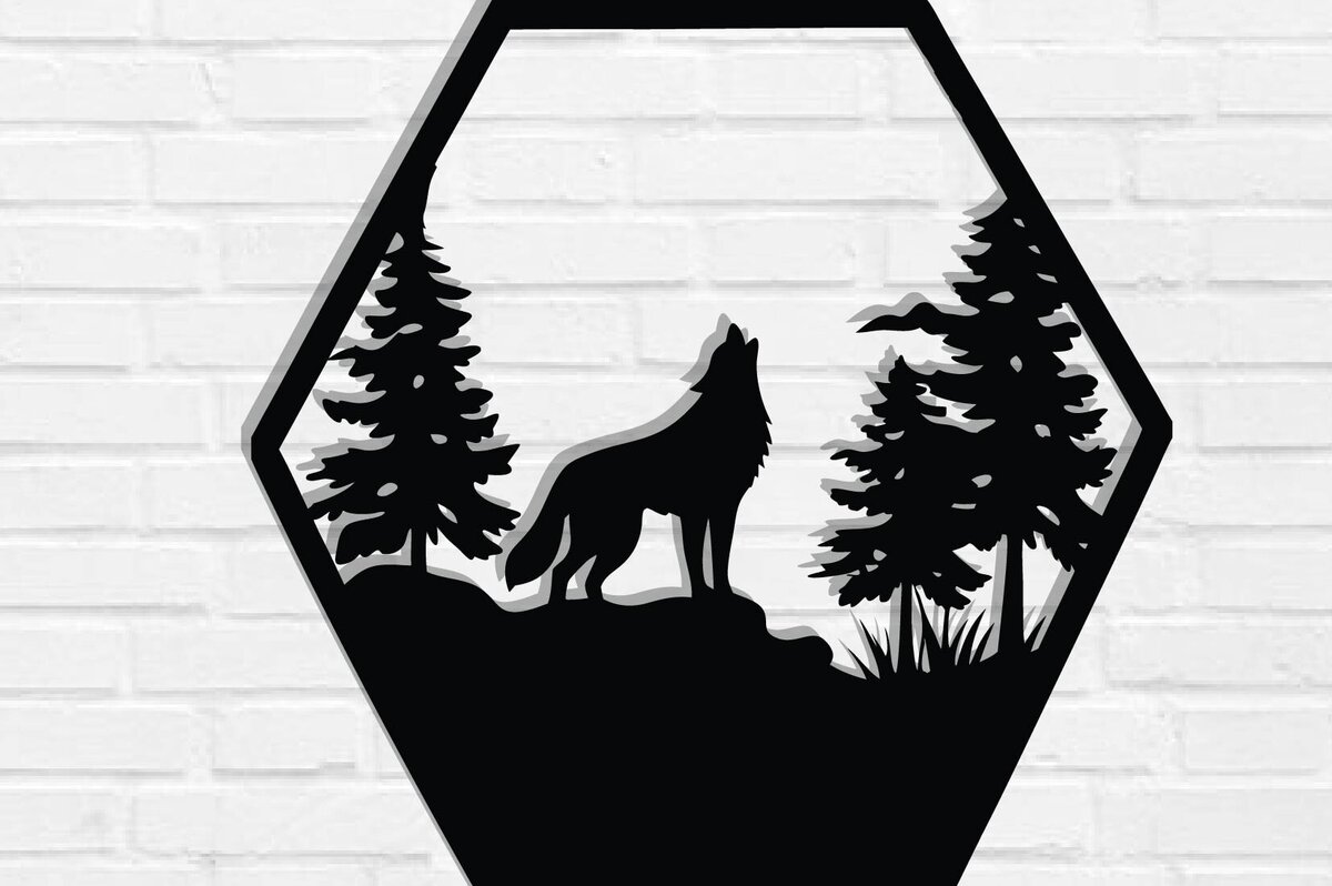 Σετ των 2 Intra απο ξύλο plywood 3mm-4mm πάχος – Wolf Scene, Dxf Δίασταση  20x20 cm INTRAFABR-118132323