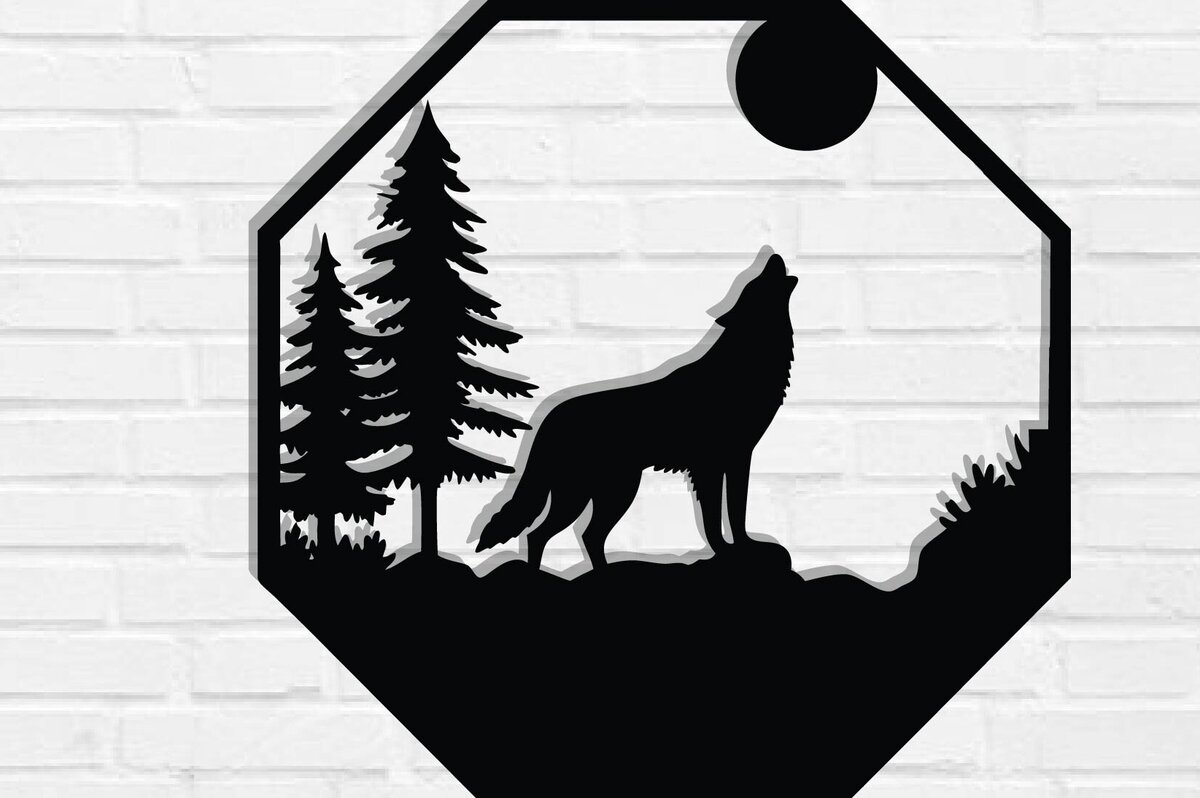 Σετ των 2 Intra απο ξύλο plywood 3mm-4mm πάχος – Wolf Scene Δίασταση  20x20 cm INTRAFABR-118132198