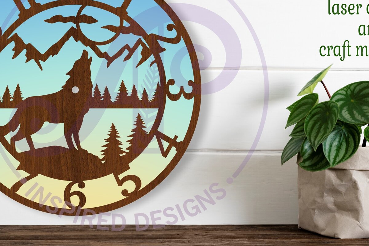 Intra απο ξύλο plywood 3mm-4mm πάχος – Αρχεία κοπής με λέιζερ ρολόι τοίχου Wolf, Δίασταση  40x30 cm INTRAFABR-107783708