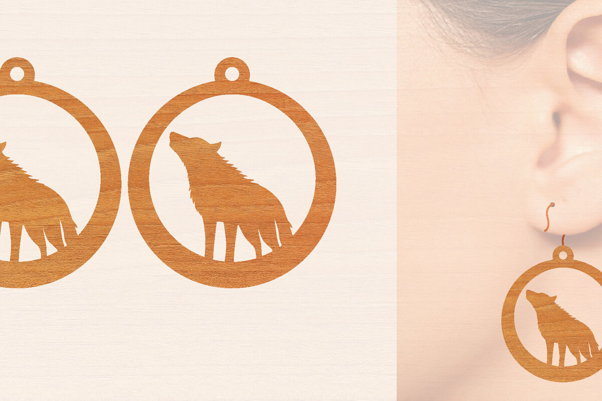 Σετ των 3 Intra απο ξύλο plywood 3mm-4mm πάχος – Ξύλινα σκουλαρίκια Wolf Δίασταση  5x5 cm INTRAFABR-99015548