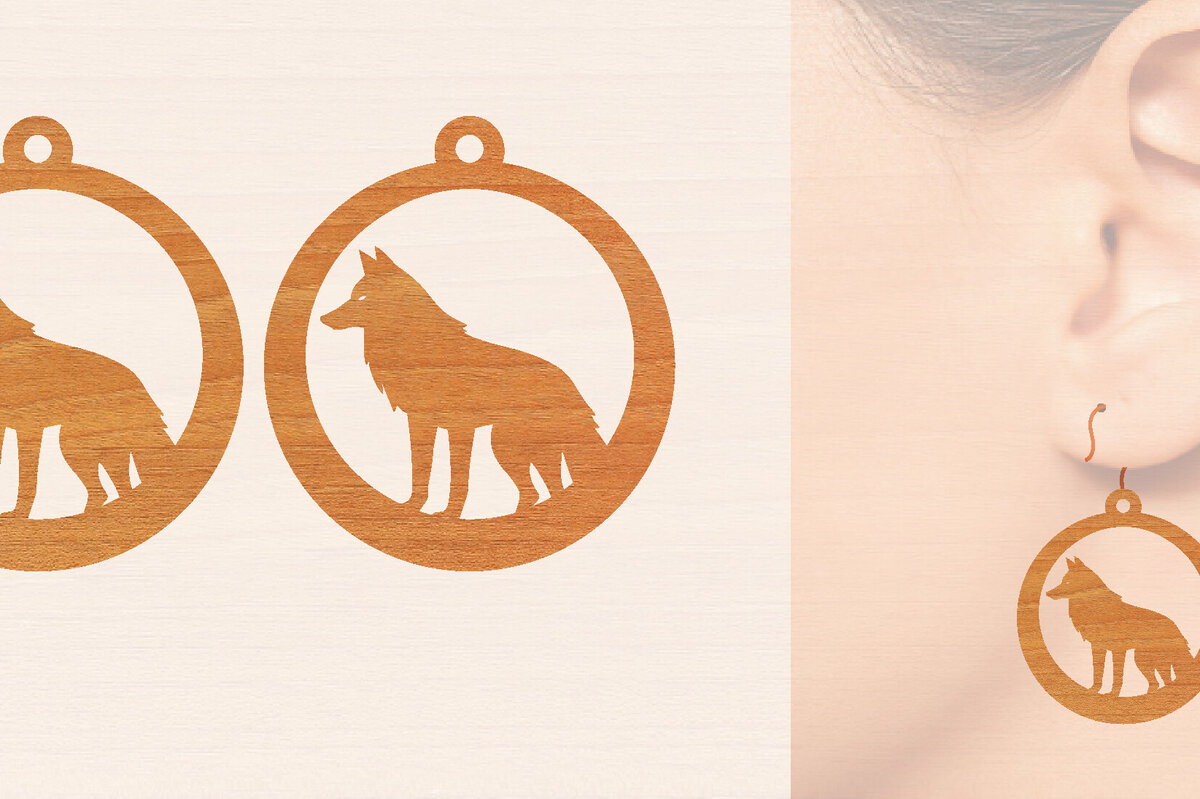 Σετ των 3 Intra απο ξύλο plywood 3mm-4mm πάχος – Ξύλινα σκουλαρίκια Wolf Δίασταση  5x5 cm INTRAFABR-99015650