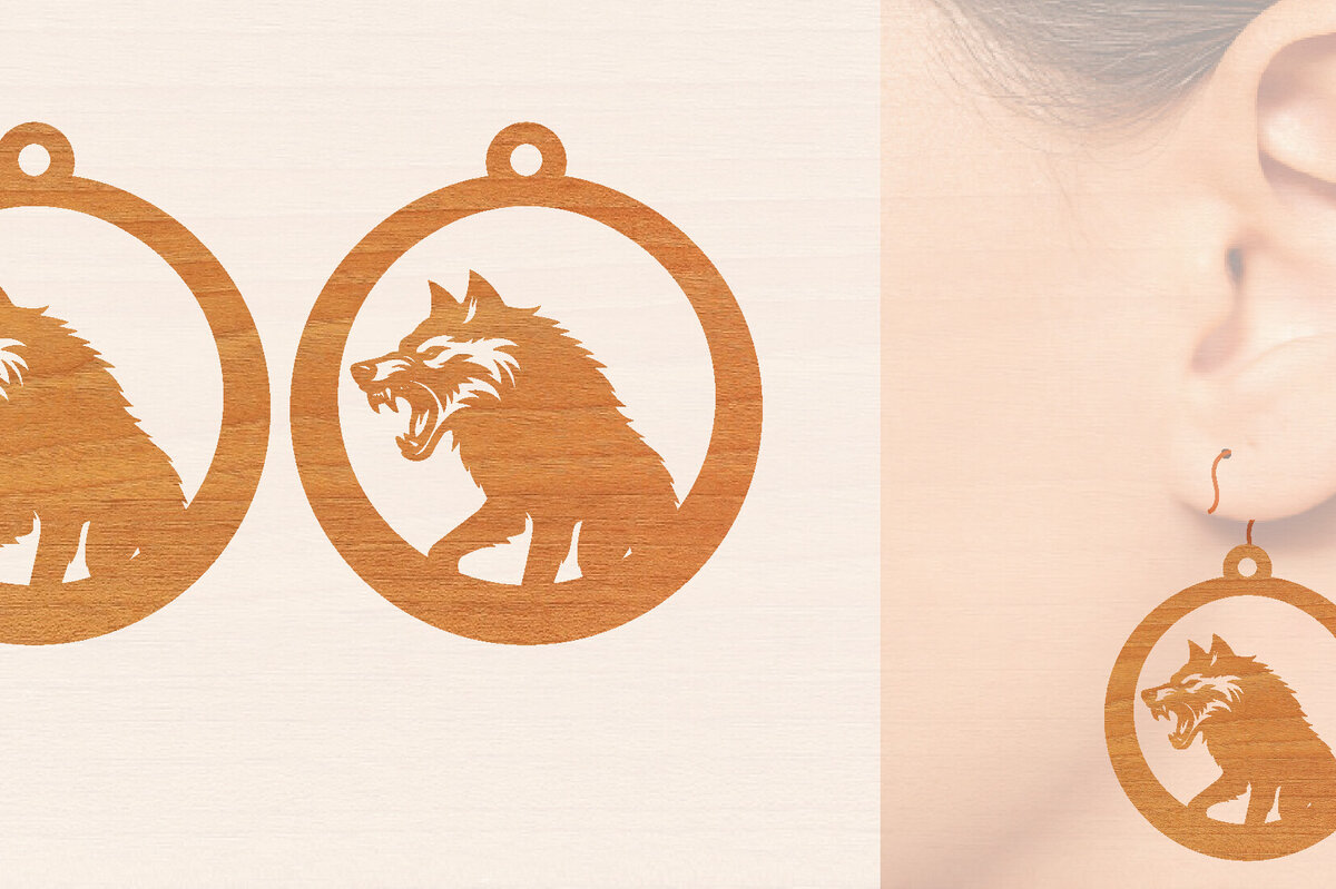 Σετ των 3 Intra απο ξύλο plywood 3mm-4mm πάχος – Ξύλινα σκουλαρίκια Wolf Δίασταση  5x5 cm INTRAFABR-99015767