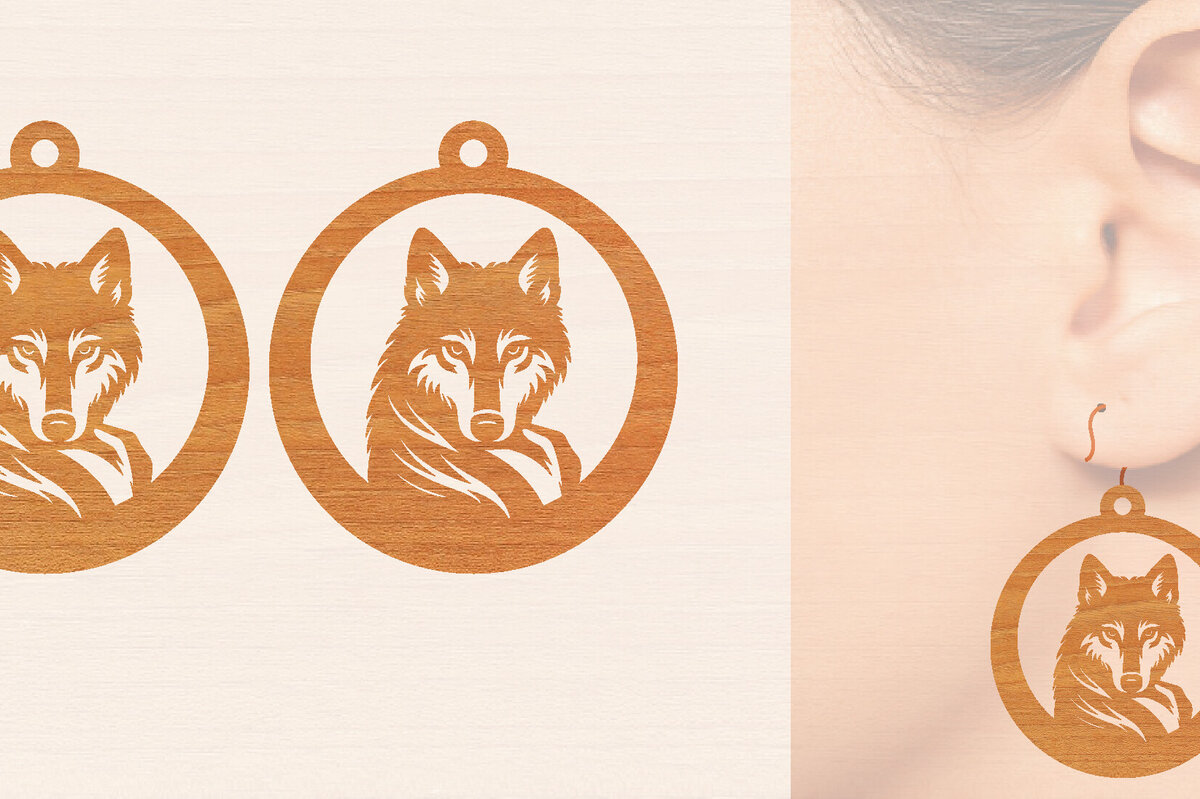 Σετ των 3 Intra απο ξύλο plywood 3mm-4mm πάχος – Ξύλινα σκουλαρίκια Wolf Δίασταση  5x5 cm INTRAFABR-99015835