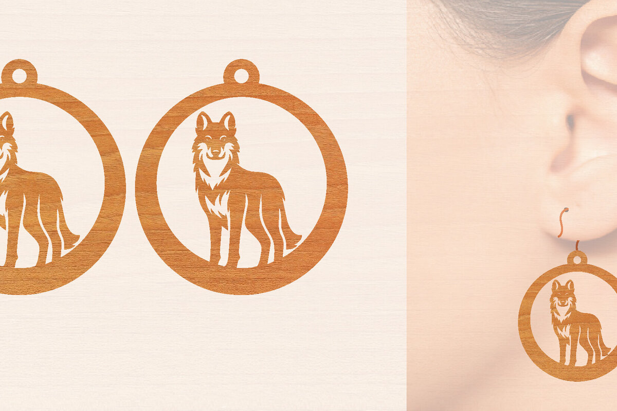 Σετ των 3 Intra απο ξύλο plywood 3mm-4mm πάχος – Ξύλινα σκουλαρίκια Wolf Δίασταση  5x5 cm INTRAFABR-99015888