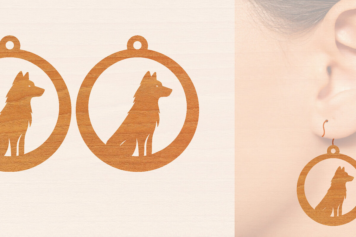 Σετ των 3 Intra απο ξύλο plywood 3mm-4mm πάχος – Ξύλινα σκουλαρίκια Wolf Δίασταση  5x5 cm INTRAFABR-99015946