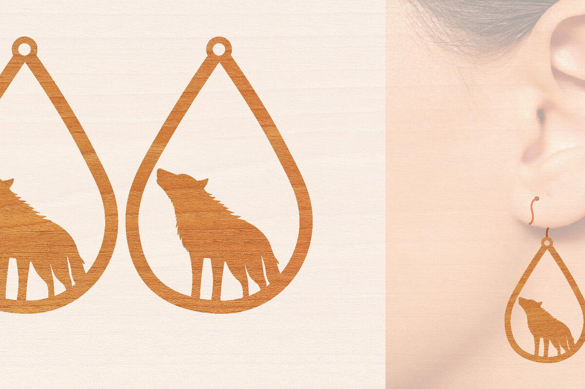 Σετ των 3 Intra απο ξύλο plywood 3mm-4mm πάχος – Ξύλινα σκουλαρίκια Wolf Δίασταση  5x5 cm INTRAFABR-99014836