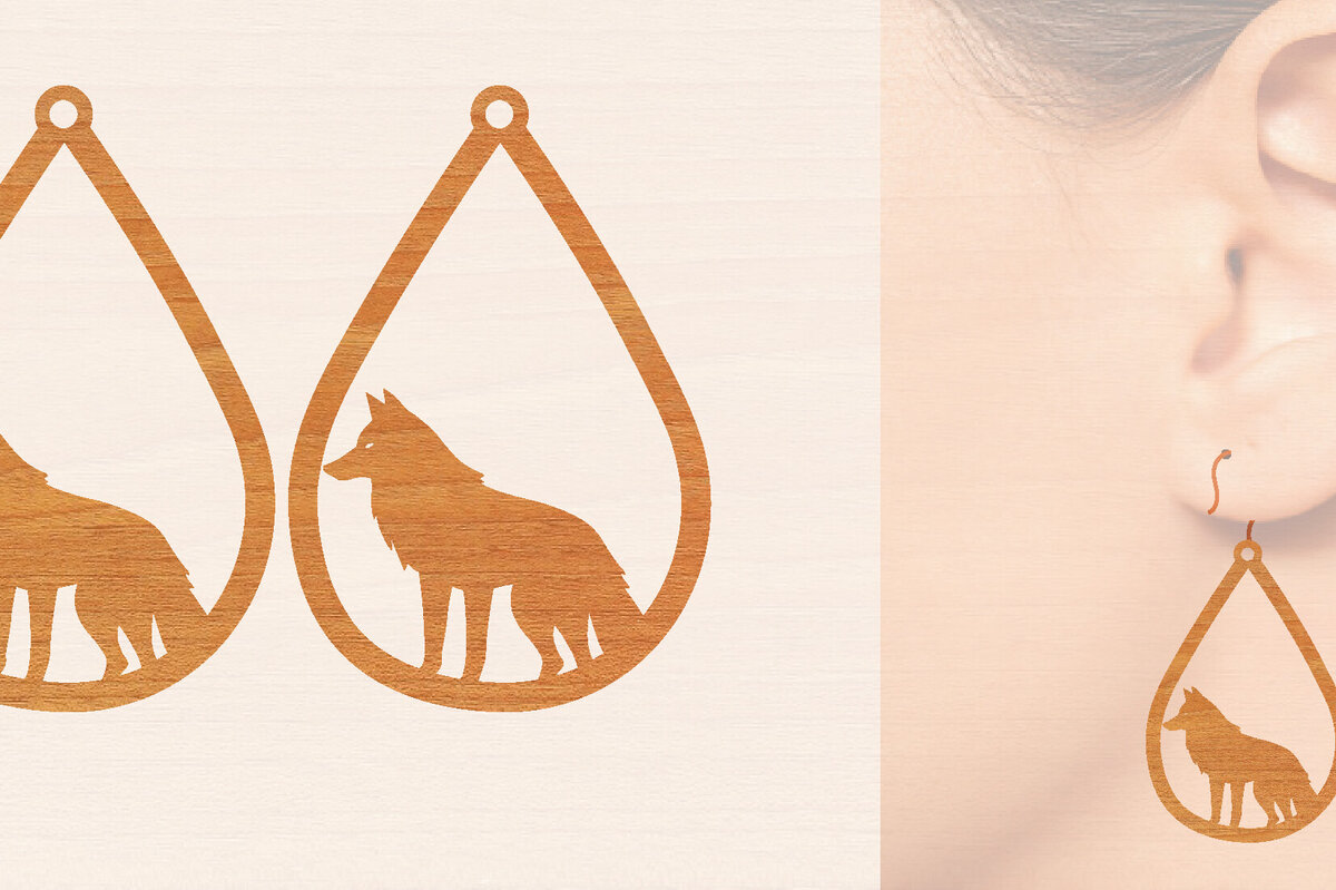 Σετ των 3 Intra απο ξύλο plywood 3mm-4mm πάχος – Ξύλινα σκουλαρίκια Wolf Δίασταση  5x5 cm INTRAFABR-99014972