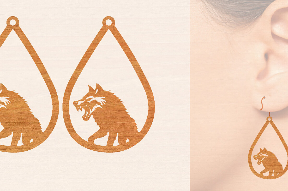 Σετ των 3 Intra απο ξύλο plywood 3mm-4mm πάχος – Ξύλινα σκουλαρίκια Wolf Δίασταση  5x5 cm INTRAFABR-99015119