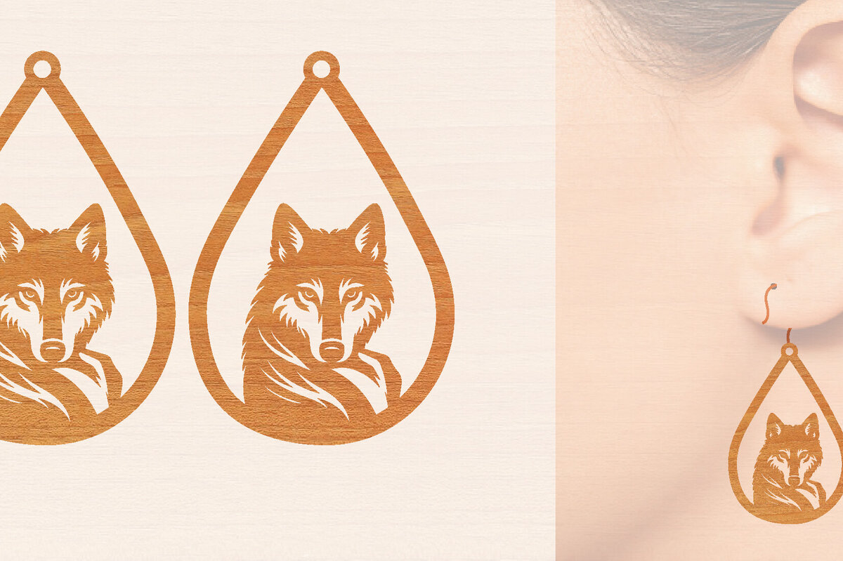 Σετ των 3 Intra απο ξύλο plywood 3mm-4mm πάχος – Ξύλινα σκουλαρίκια Wolf Δίασταση  5x5 cm INTRAFABR-99015174