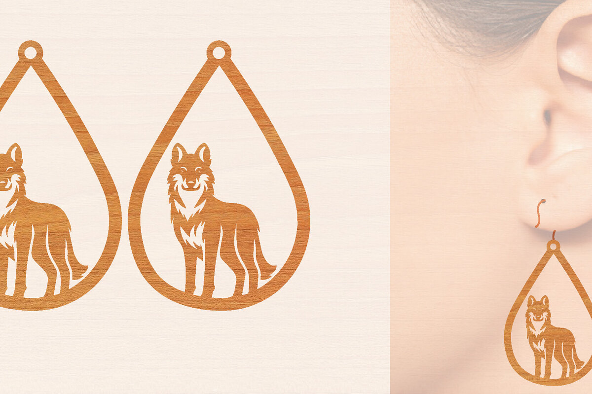 Σετ των 3 Intra απο ξύλο plywood 3mm-4mm πάχος – Ξύλινα σκουλαρίκια Wolf Δίασταση  5x5 cm INTRAFABR-99015240