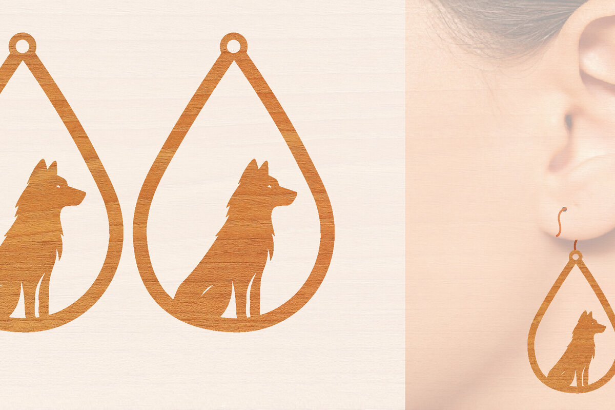 Σετ των 3 Intra απο ξύλο plywood 3mm-4mm πάχος – Ξύλινα σκουλαρίκια Wolf Δίασταση  5x5 cm INTRAFABR-99015338