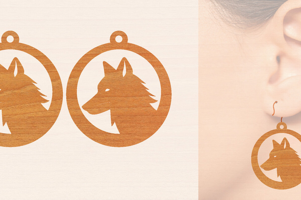 Σετ των 3 Intra απο ξύλο plywood 3mm-4mm πάχος – Ξύλινα σκουλαρίκια Wolf Δίασταση  5x5 cm INTRAFABR-99015408